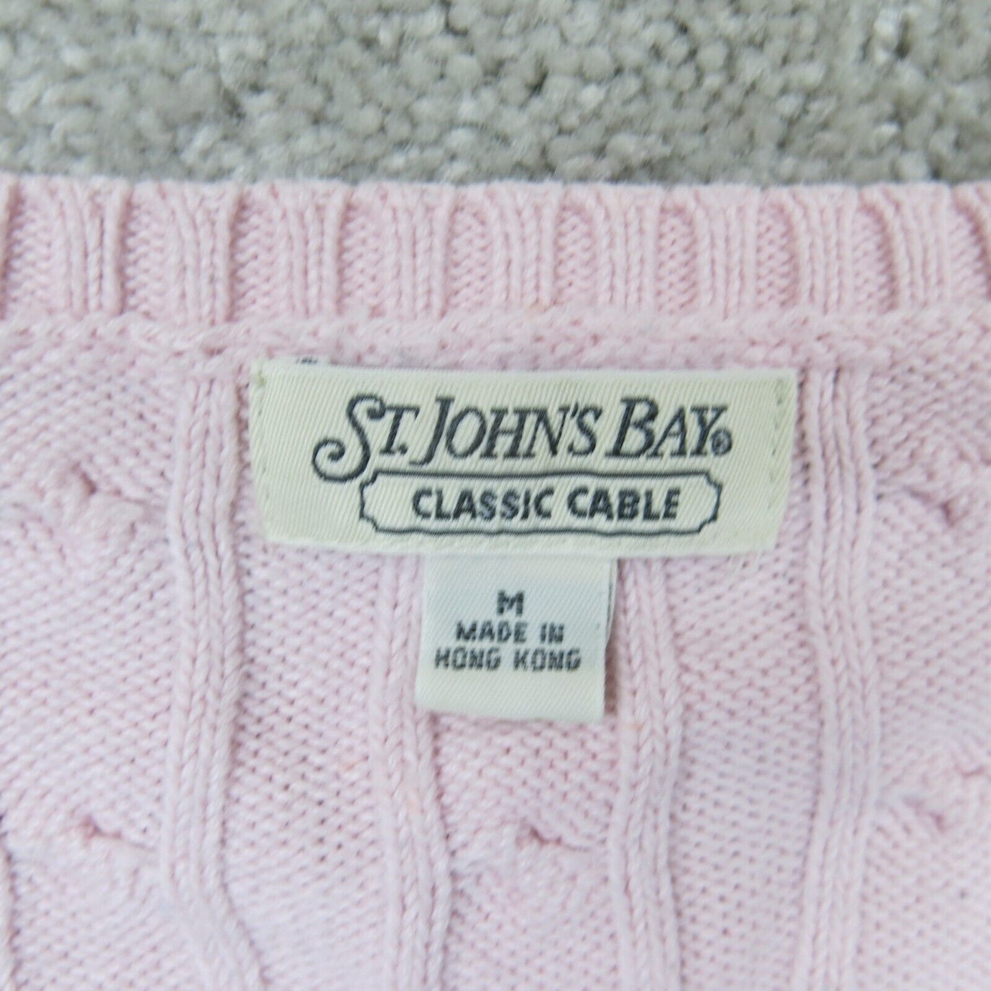 ST Johns Bay Womens Sweater Cable Knitted Pullover V Neck Light Pink Size Medium