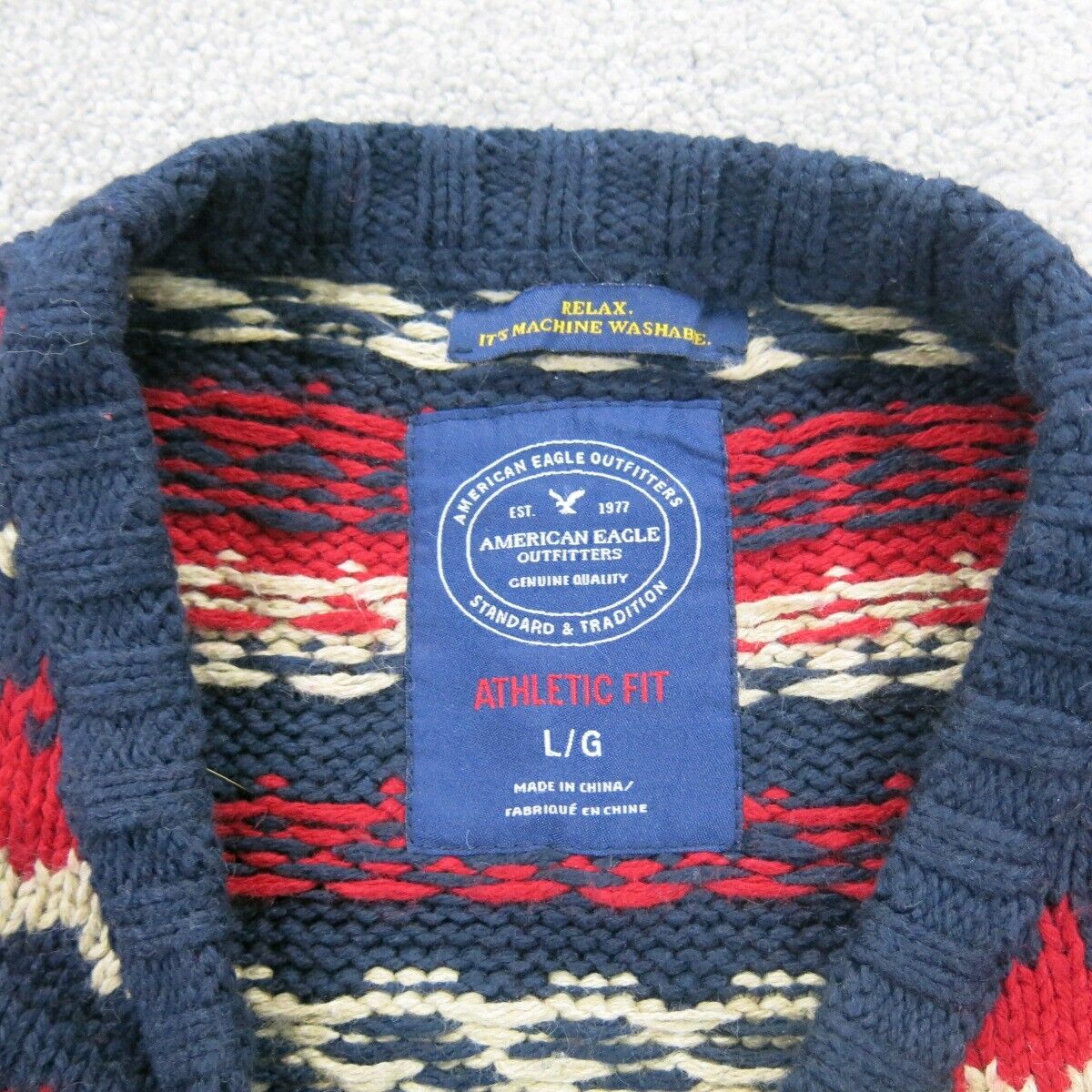 American Eagle Womens Pullover Sweater Athletic Fit Crew Neck Striped Blue SZ L