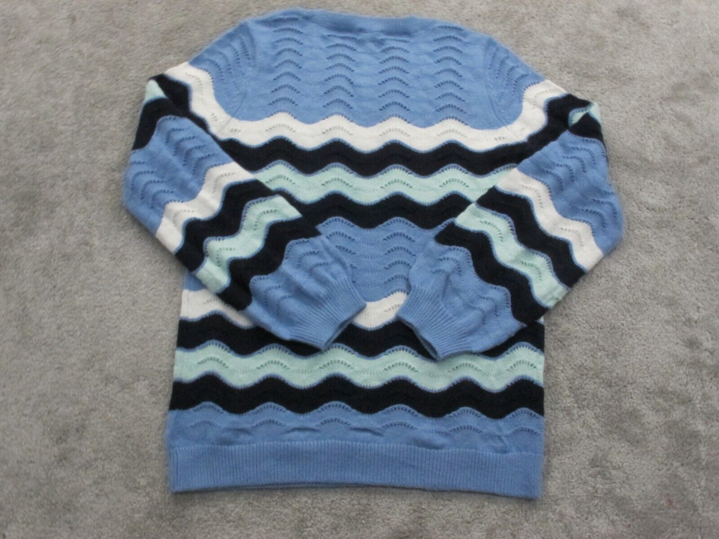 Talbots Womens Pullover Sweater Knitted Long Sleeves Chevron Blue White Size M