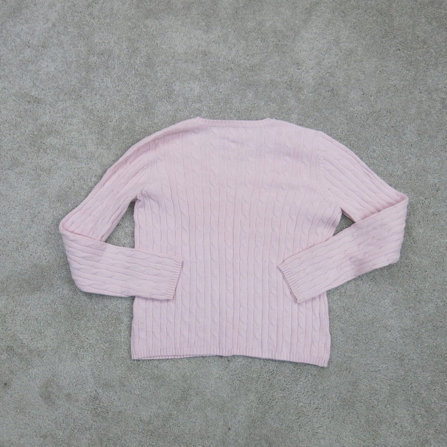 ST Johns Bay Womens Sweater Cable Knitted Pullover V Neck Light Pink Size Medium