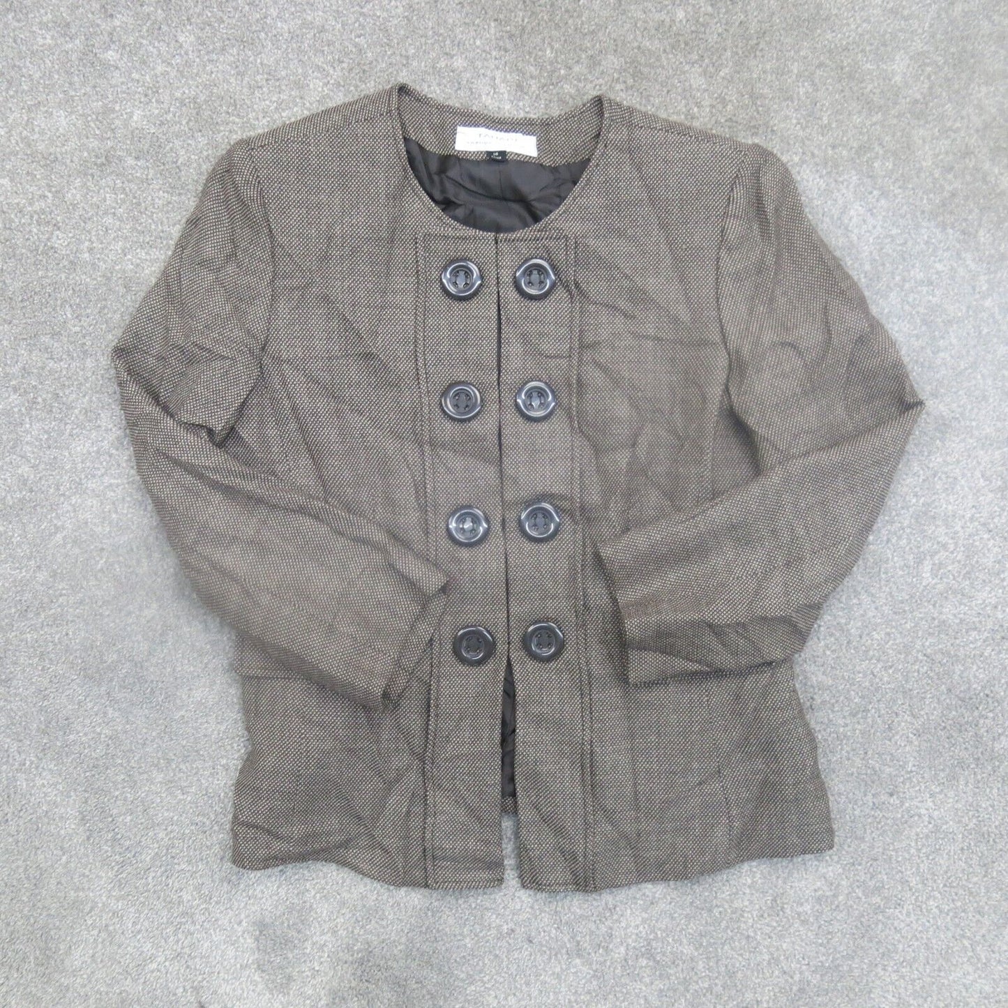 Tahari Womens Pea Coat Double Breasted Long Sleeves Round Neck Light Brown SZ 14