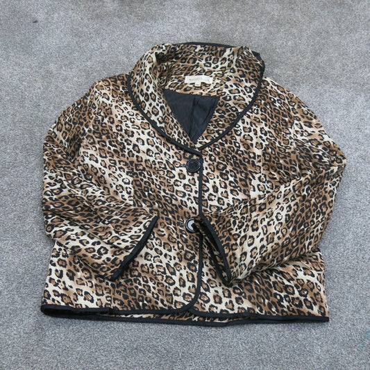 White House Black Market Women Blazer Coat Leopard Print 3/4 Sleeves Brown SZ 10