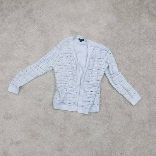 Ann Taylor Womens Cardigan Sweater Open Front Long Sleeves Eyelet Blue Size XS