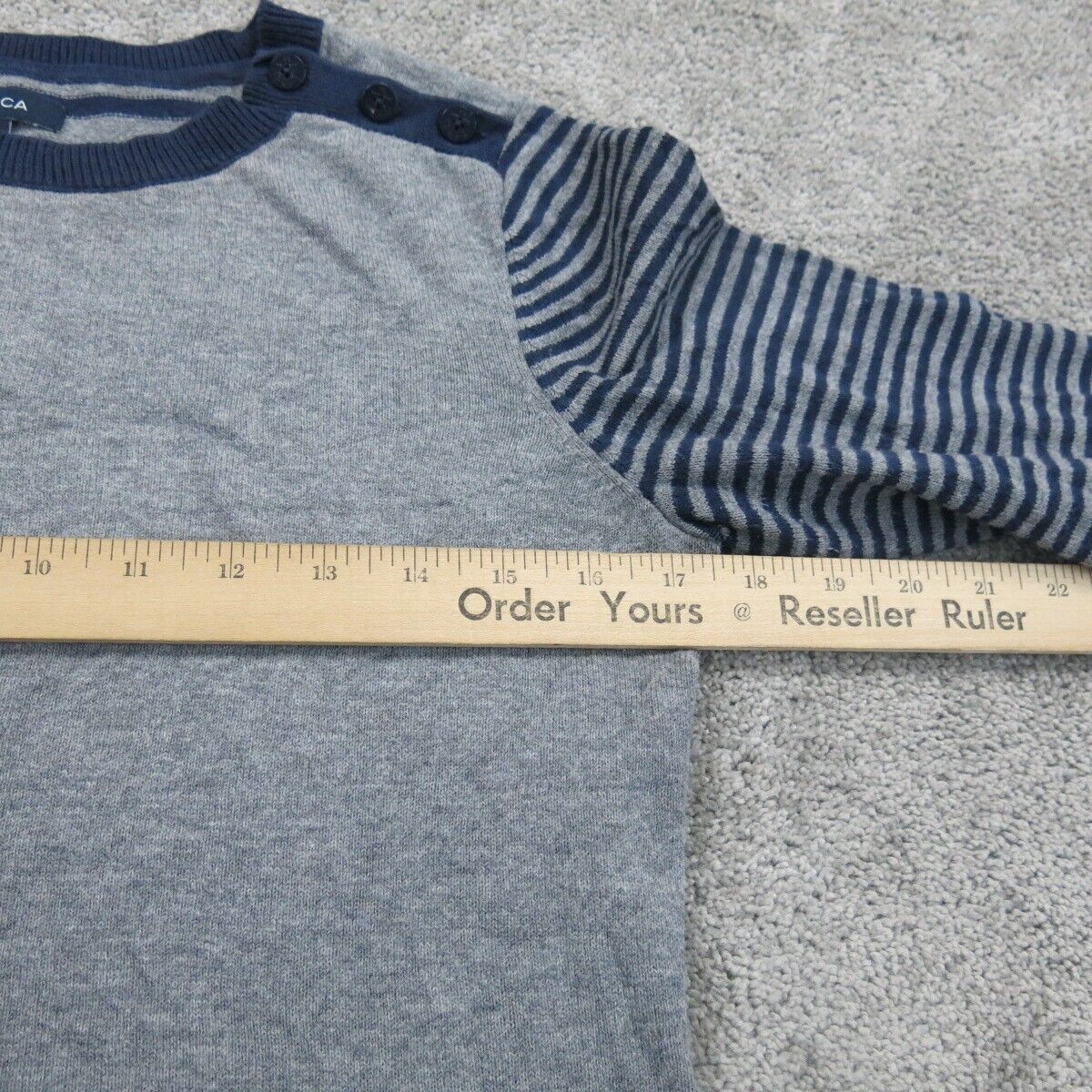 Nautica Womens Pullover Sweater Striped Long Sleeve Round Neck Gray Blue SZ S