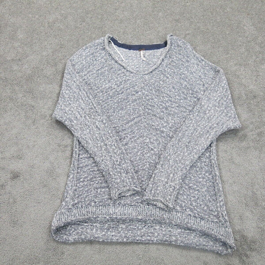 Womens Knitted Pullover Sweater Long Sleeves Crew Neck Gray Size Large