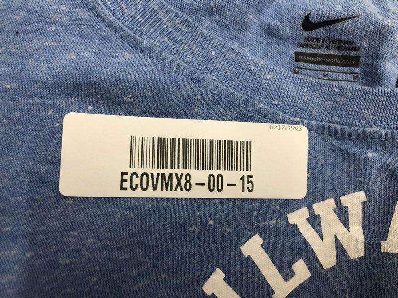 Nike Sweatshirt Womens Medium Blue Graphic Striped Sleeve Pullover Sweater