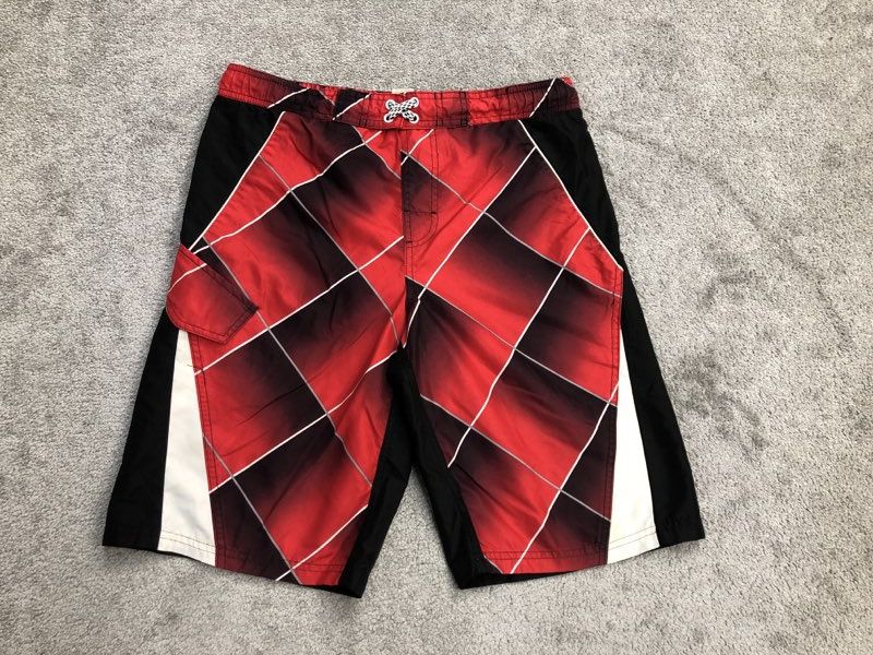 OP Swimwear Mens X Large Red Black Board Shorts Swim Trunks Check Lightweight