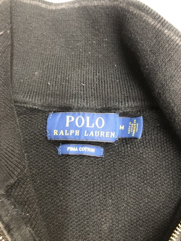 Polo Ralph Lauren Sweater Mens Medium Black Pima Cotton Knitted 1/4 Zip Sweater