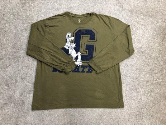 Disney Store T-shirt Men XXL Olive Green Long Sleeve Crew Neck Tee 100% Cotton