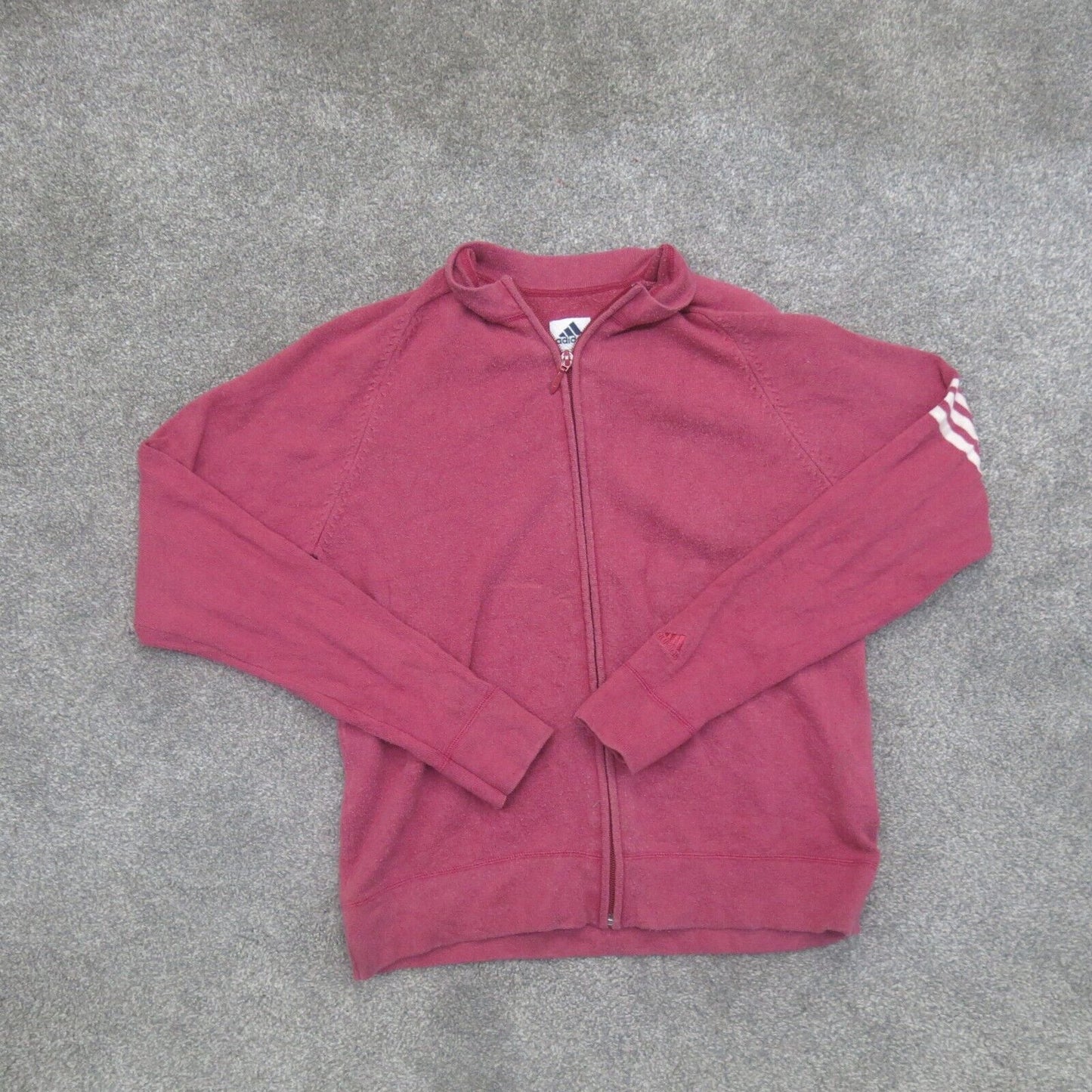 Adidas Womens Full Zip Up Sweater Long Sleeves 3 Striped Pink Size Medium