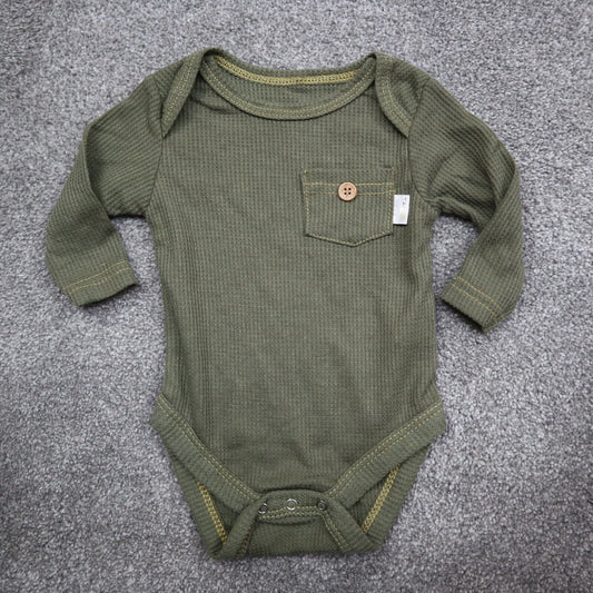 Tahari Baby Bodysuit Girls Size 0-3 Green Crew Neck Long Sleeve Solid Pocket