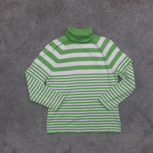 Talbots Womens Pullover Sweater Knitted Striped Long Sleeves Green White Size M