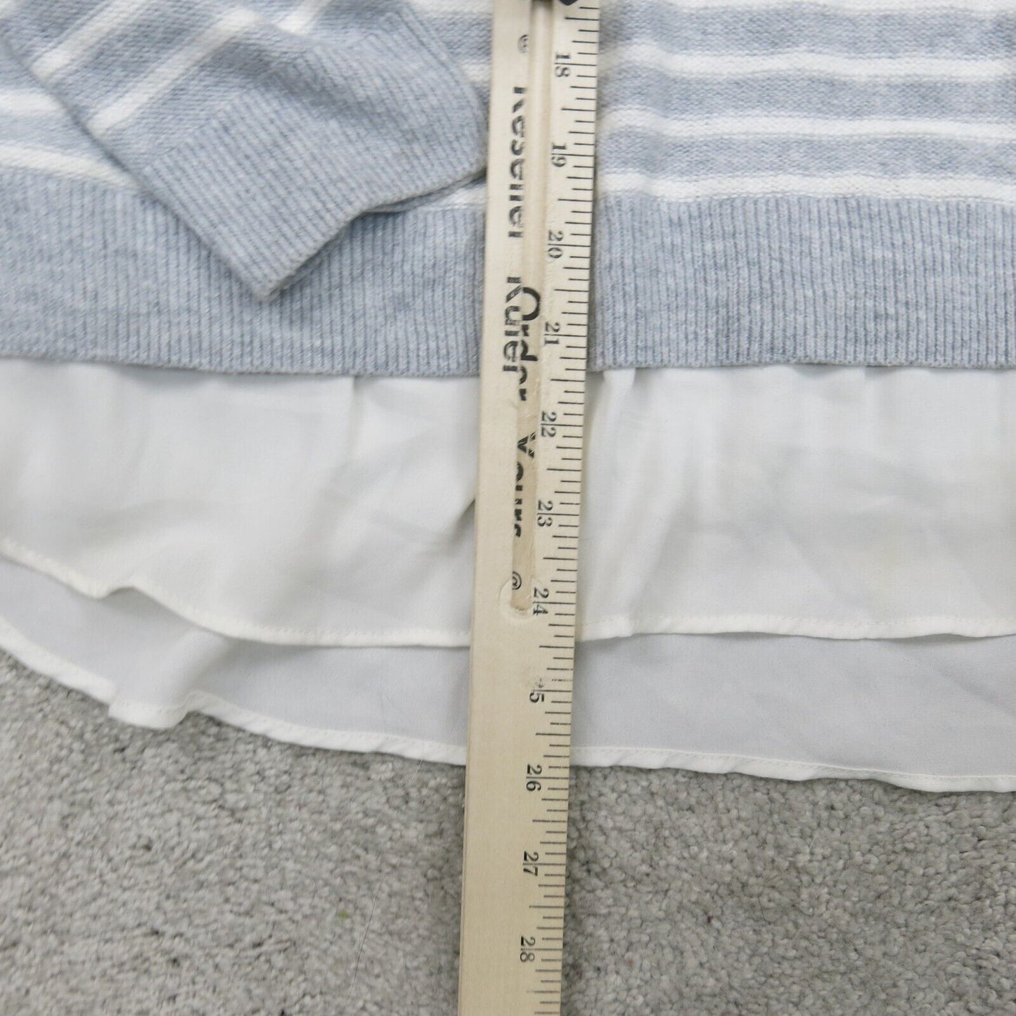 Lucky Brand Womens Sweater Knitted Striped Pullover Long Sleeves Gray White SZ M