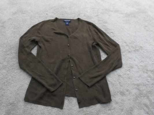 Ann Taylor Womens Cardigan Sweater Front Button Long Sleeves Dark Brown SZ Small