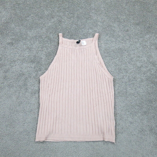 H&M Womens Pullover Knitted Sweater Sleeveless Square Neck Light Pink Sz Medium