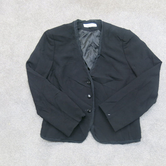 Tahari Womens Blazer Coat Long Sleeves Front Button Pockets Black Size 14