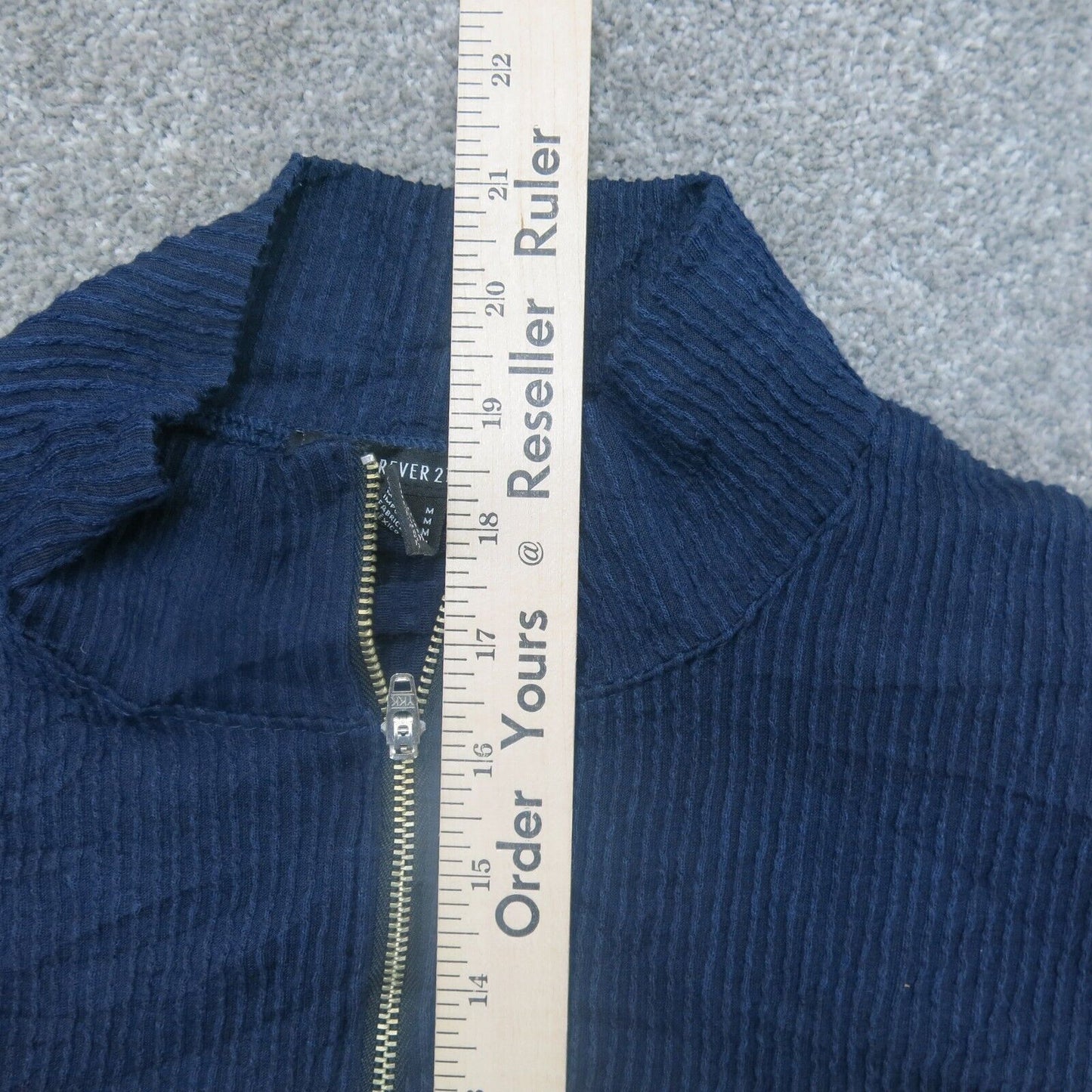 Forever 21 Womens Pullover Knitted Sweater 1/4 Zip Long Sleeves Navy Blue Size M