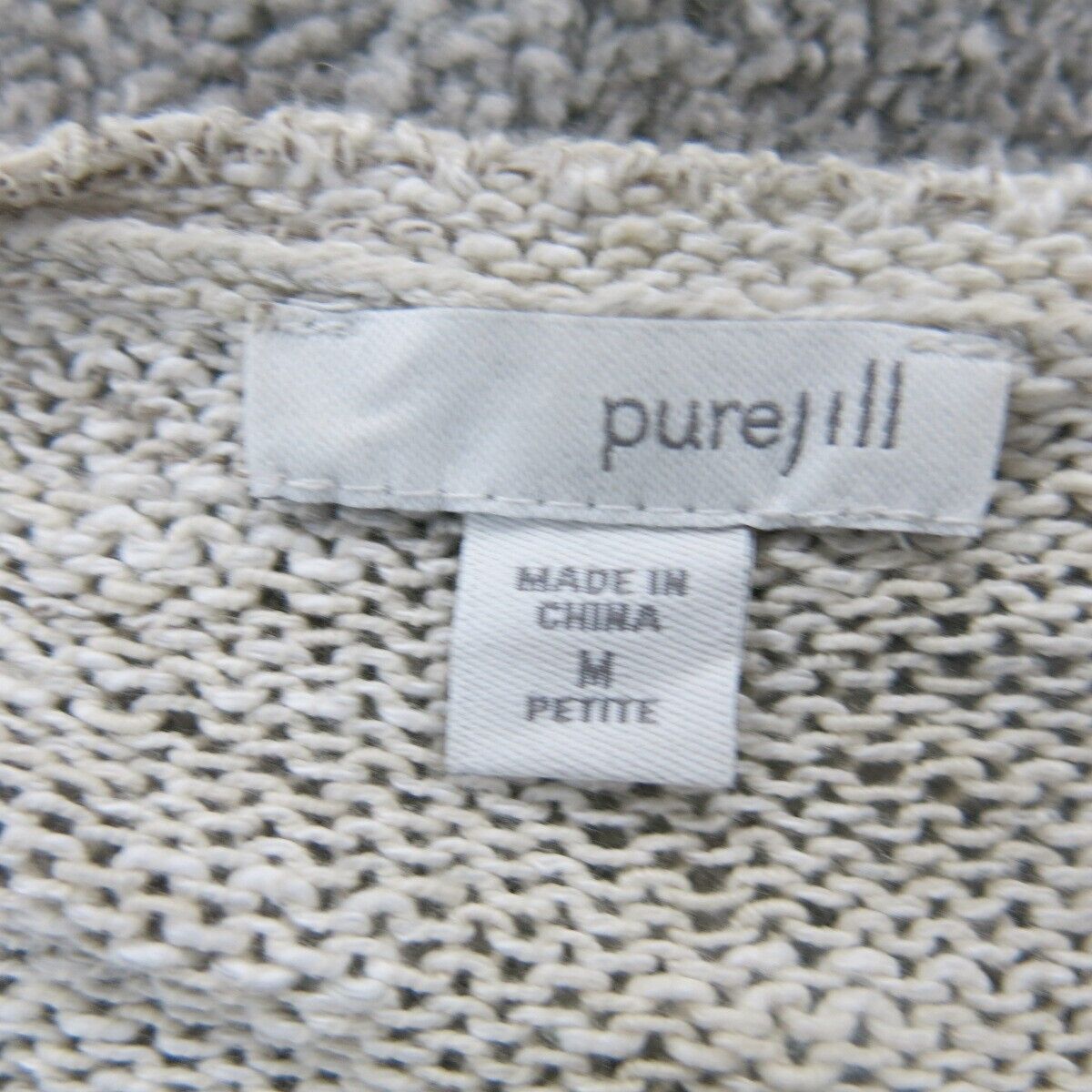 Pure J. Jill Women Pullover Knitted Sweater Elbow Sleeve V Neck Gray White SZ M