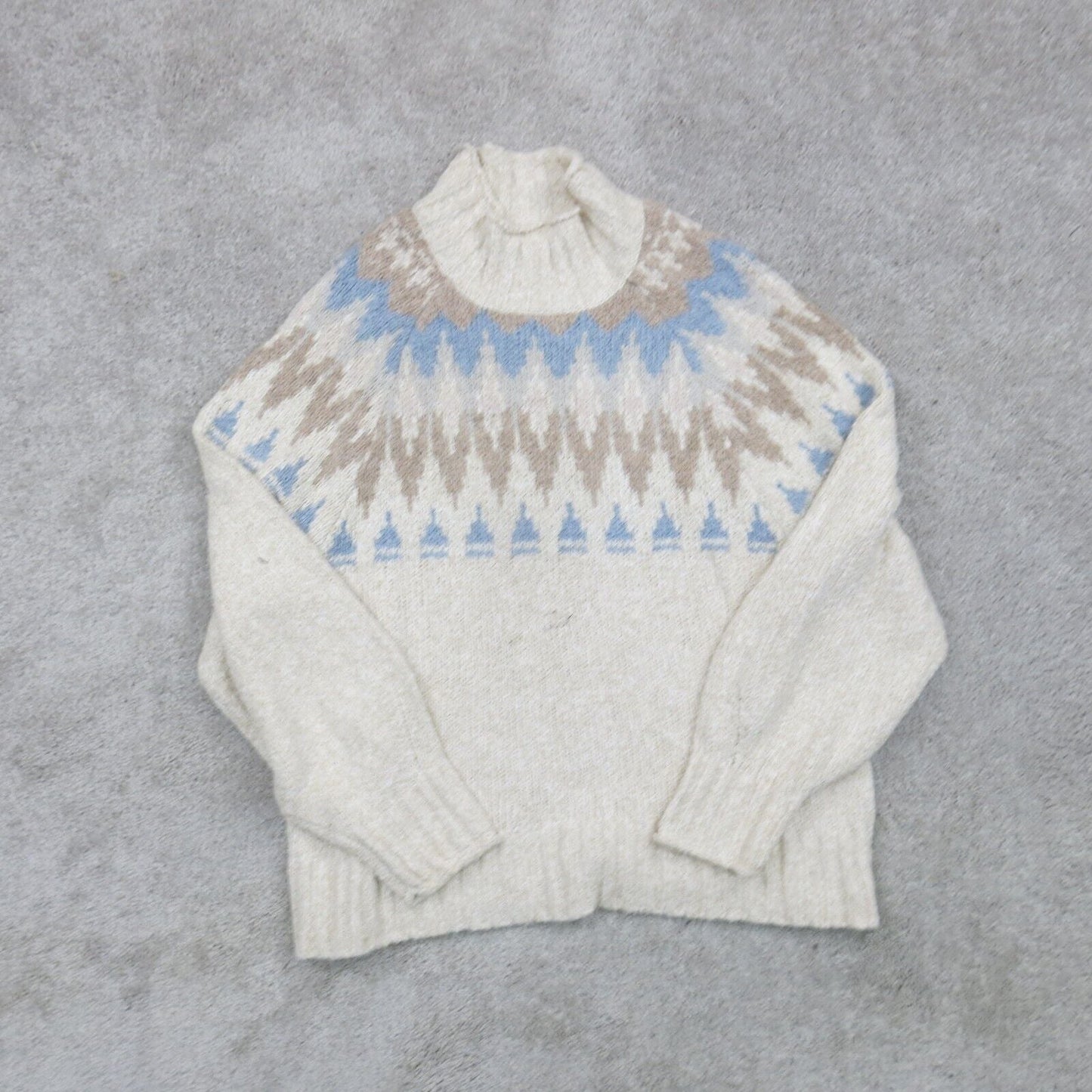 American Eagle Womens Sweater Knitted Pullover Long Sleeve Beige Blue Size XL
