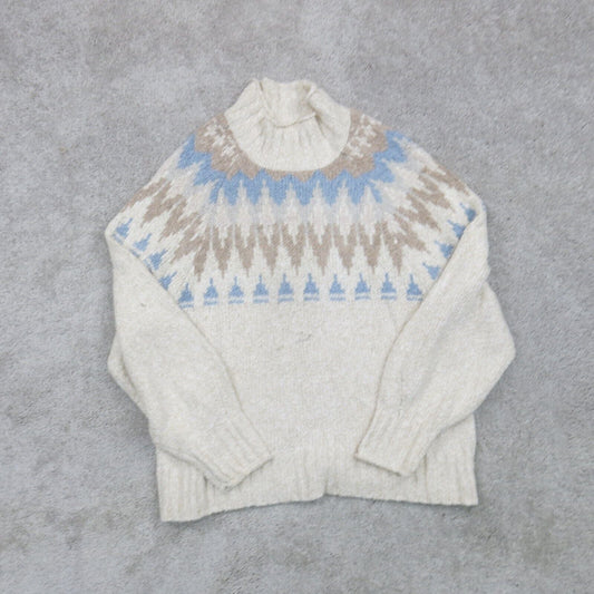 American Eagle Womens Sweater Knitted Pullover Long Sleeve Beige Blue Size XL