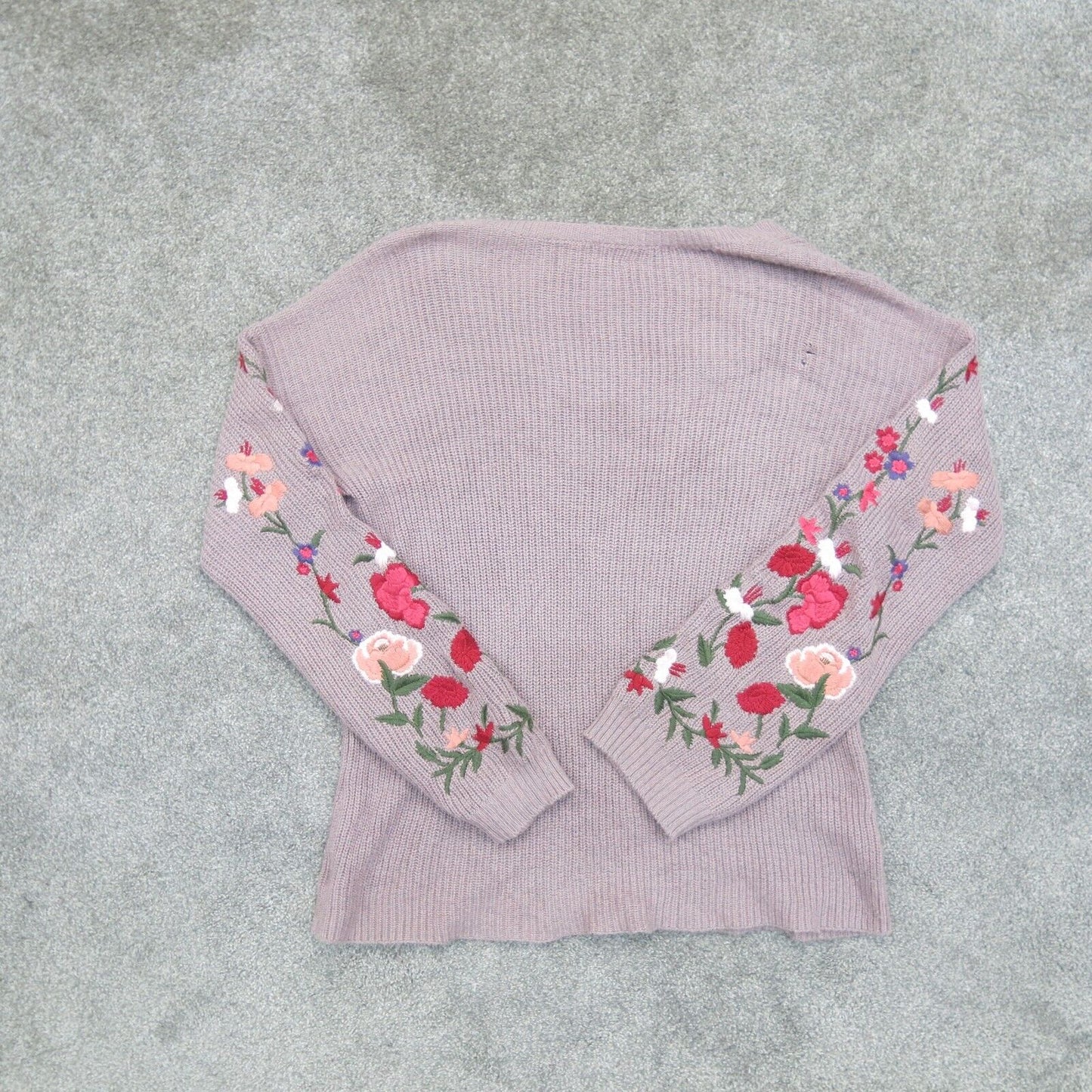 American Eagle Womens Pullover Sweater Floral Long Sleeves Nude Pink Size Small