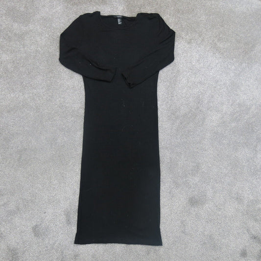 Forever 21 Womens Long Sweater Dress Boat Neck Long Sleeves Solid Black Size XL