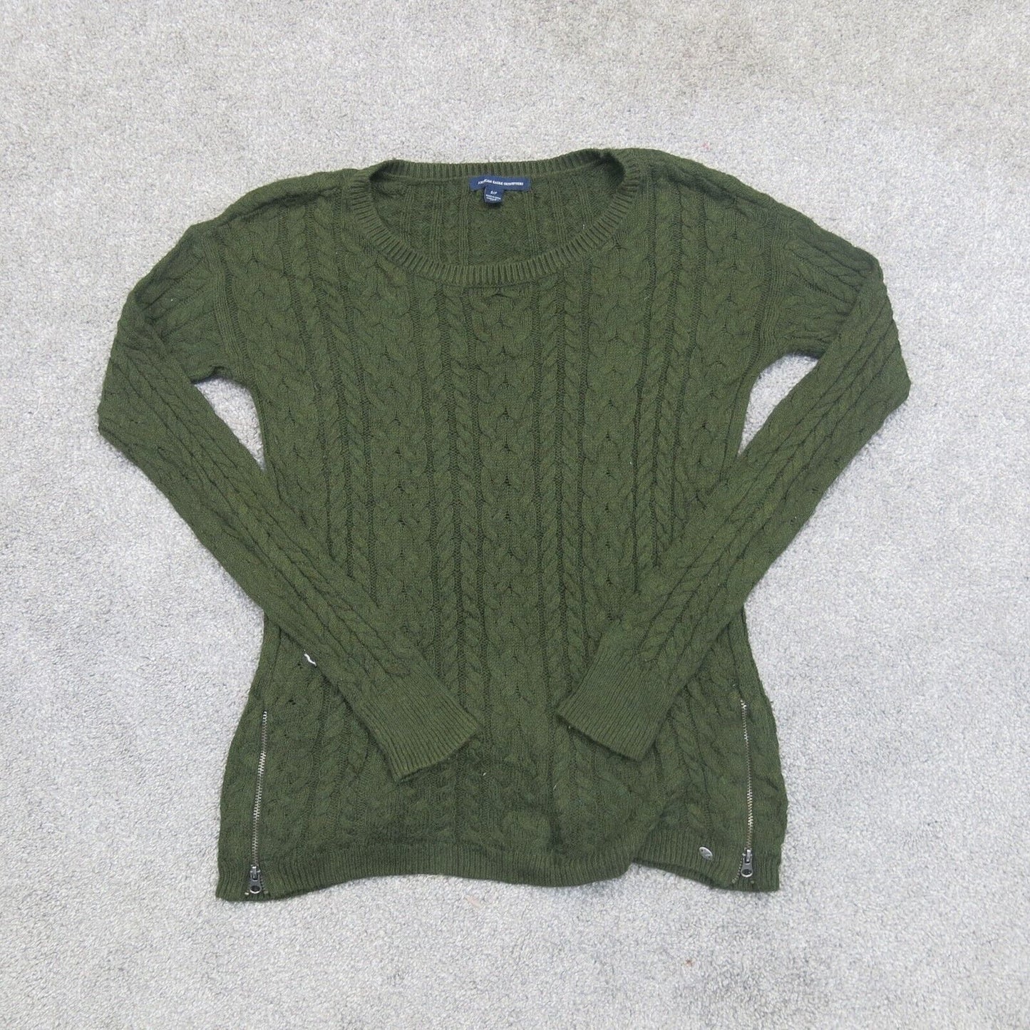 American Eagle Women Pullover Sweater Knitted Long Sleeves Olive Green Size S/P
