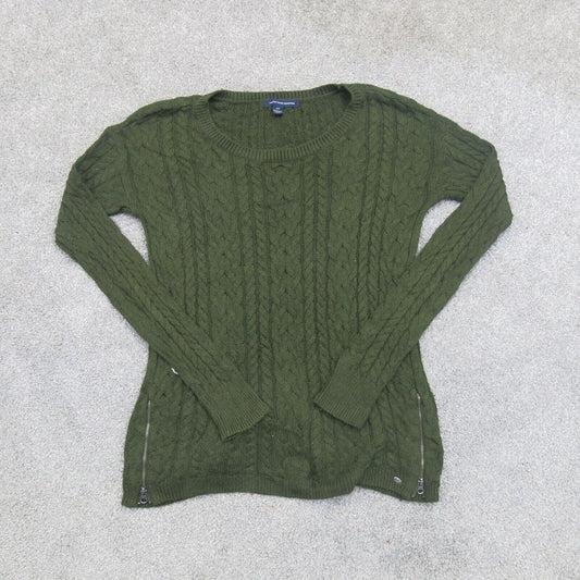 American Eagle Women Pullover Sweater Knitted Long Sleeves Olive Green Size S/P