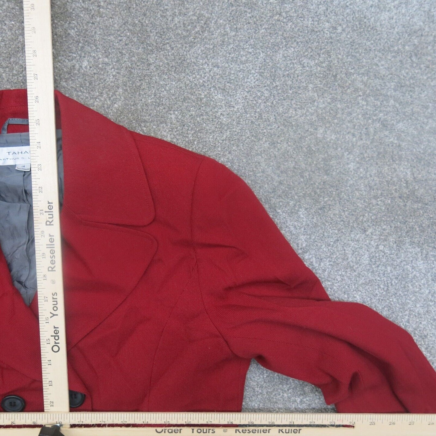 Tahari Womens Pea Coat Double Breasted Long Sleeves Front Button Red Size 14