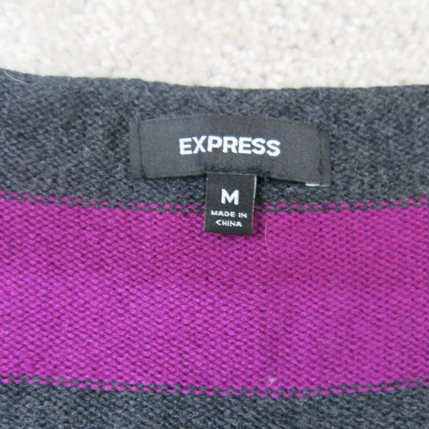 Express Womens Sweater Dress 3/4 Sleeves V Neck Striped Black Purple Size Medium