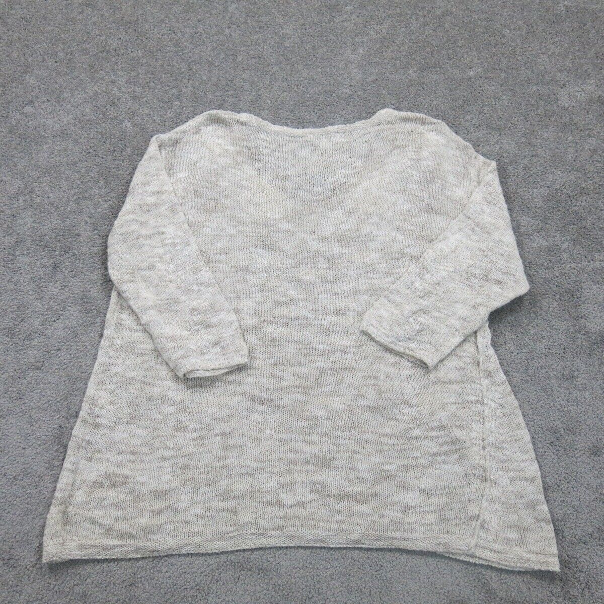 Pure J. Jill Women Pullover Knitted Sweater Elbow Sleeve V Neck Gray White SZ M