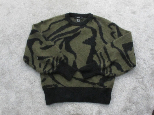 Forever 21 Womens Pullover Sweater Knitted Long Sleeves Leopard Print Green SZ M