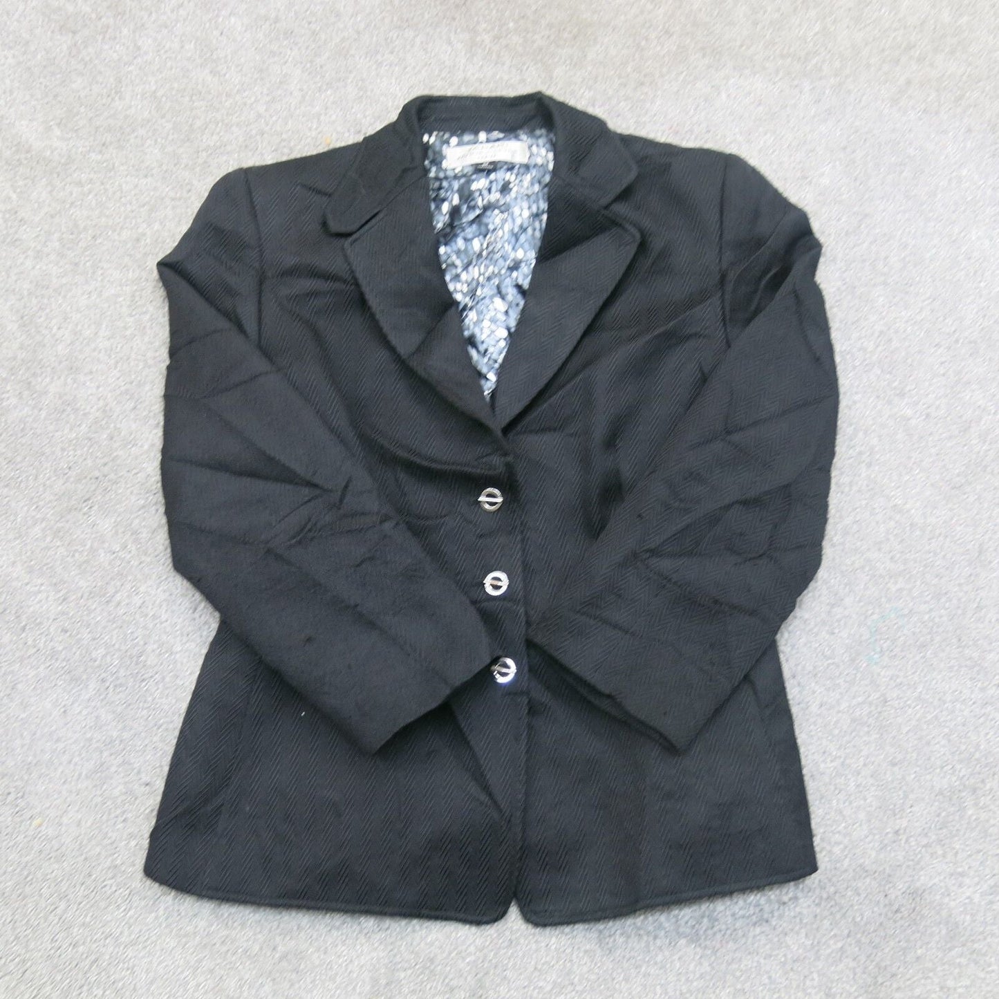 Tahari Womens Blazer Coat Single Breasted Long Sleeves Pockets Black Size 8P