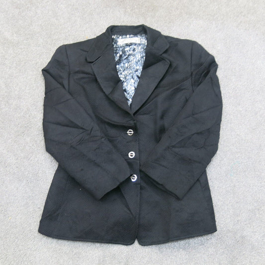 Tahari Womens Blazer Coat Single Breasted Long Sleeves Pockets Black Size 8P