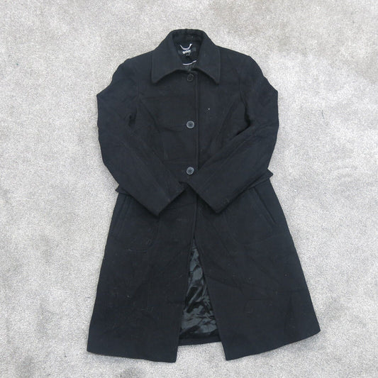 DKNY Womens Trench Coat Long Sleeves Front Button Pockets Black Size 8