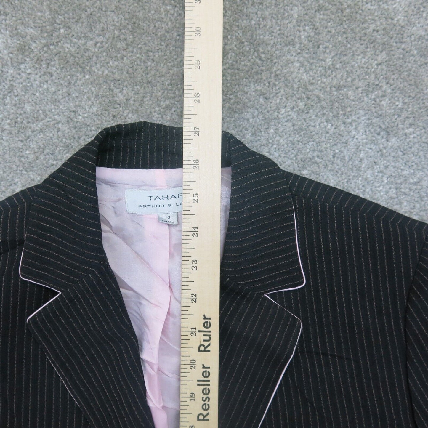 Tahari Womens Blazer Coat Single Breasted Long Sleeves Pin Striped Black Size 10