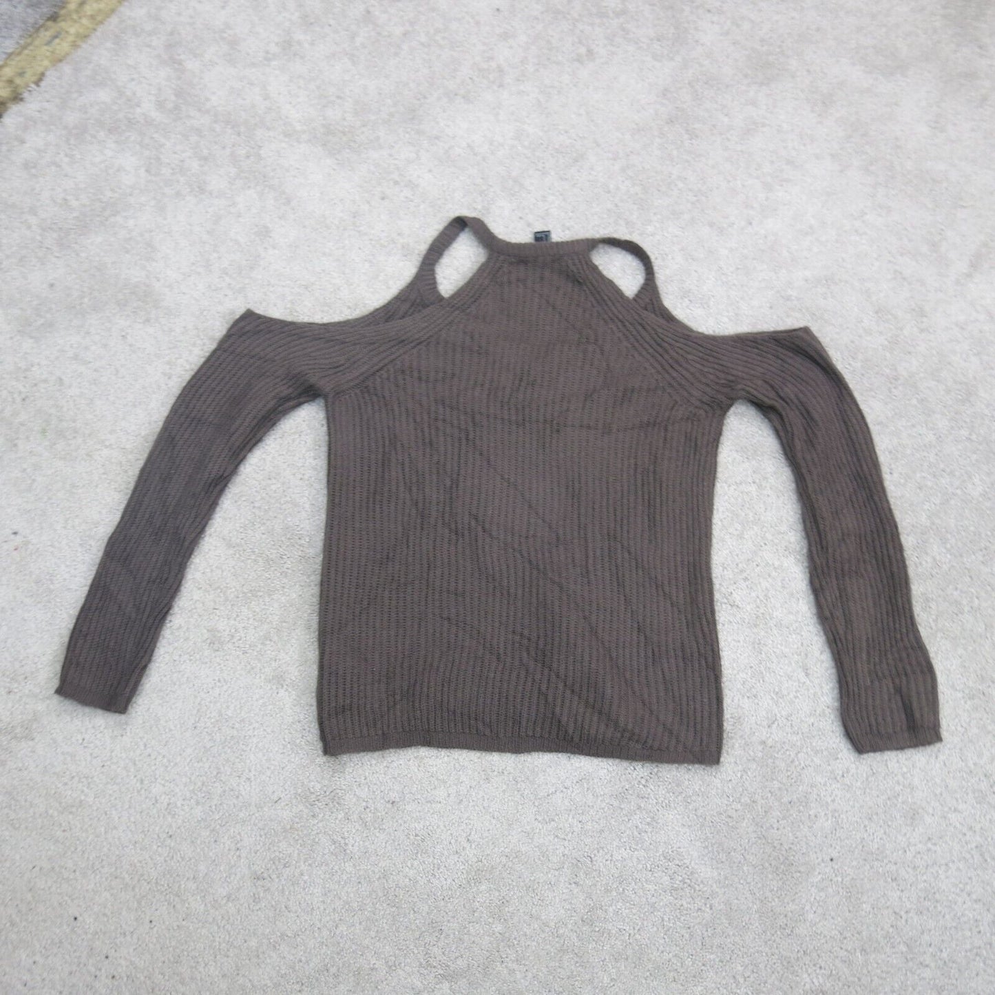 Forever 21 Womens Cold Shoulder Sweater Knitted Long Sleeves Brown Size Small