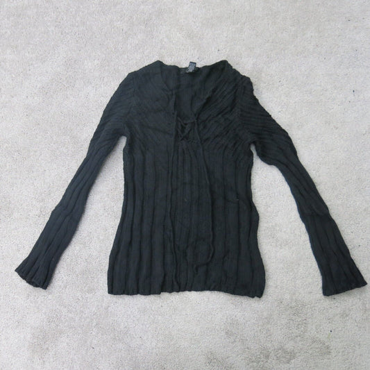 Express Women Pullover Sweater Long Sleeve Lace up Cotton Black Size Small