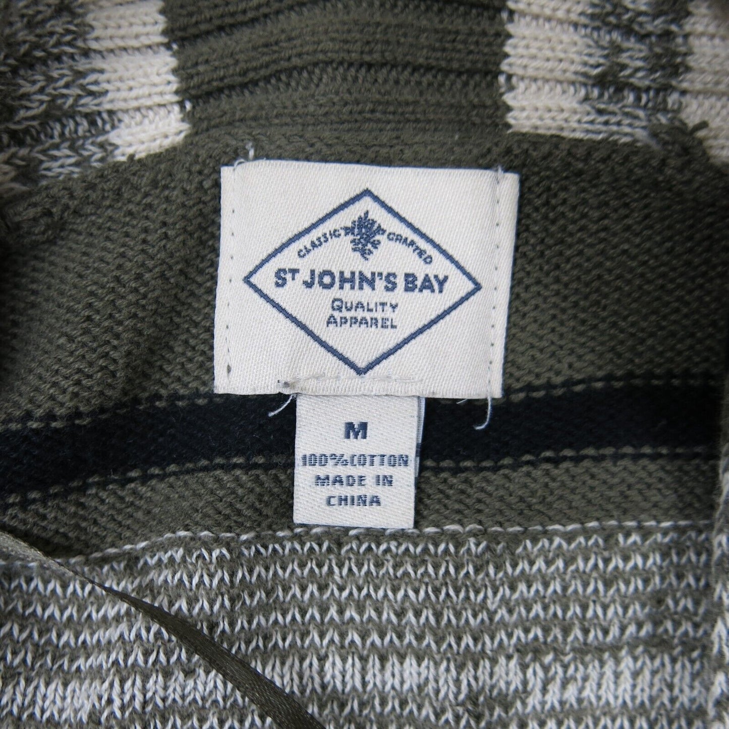 ST Johns Bay Womens Sweater 100%Cotton Open Front Long Sleeve Green Black Size M