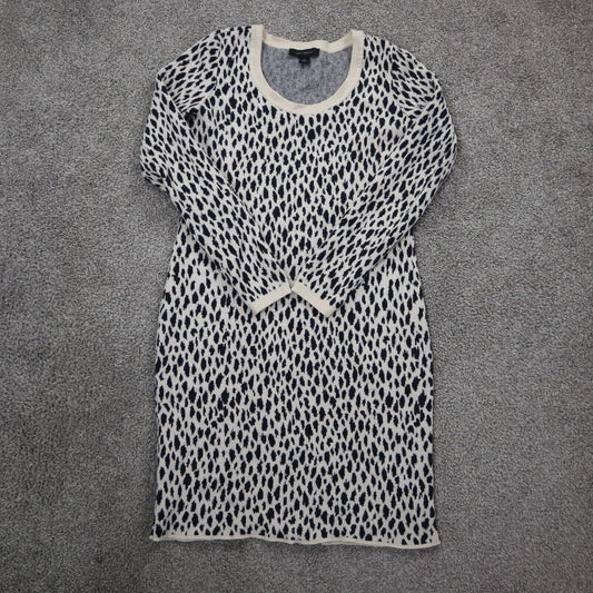 Ann Taylor Women Sweater Dress Scoop Neck Leopard Print Black White Size X Small