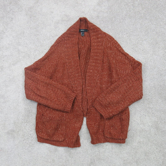 Forever 21 Womens Cardigan Sweater Open Front Pockets Dark Orange Size Small