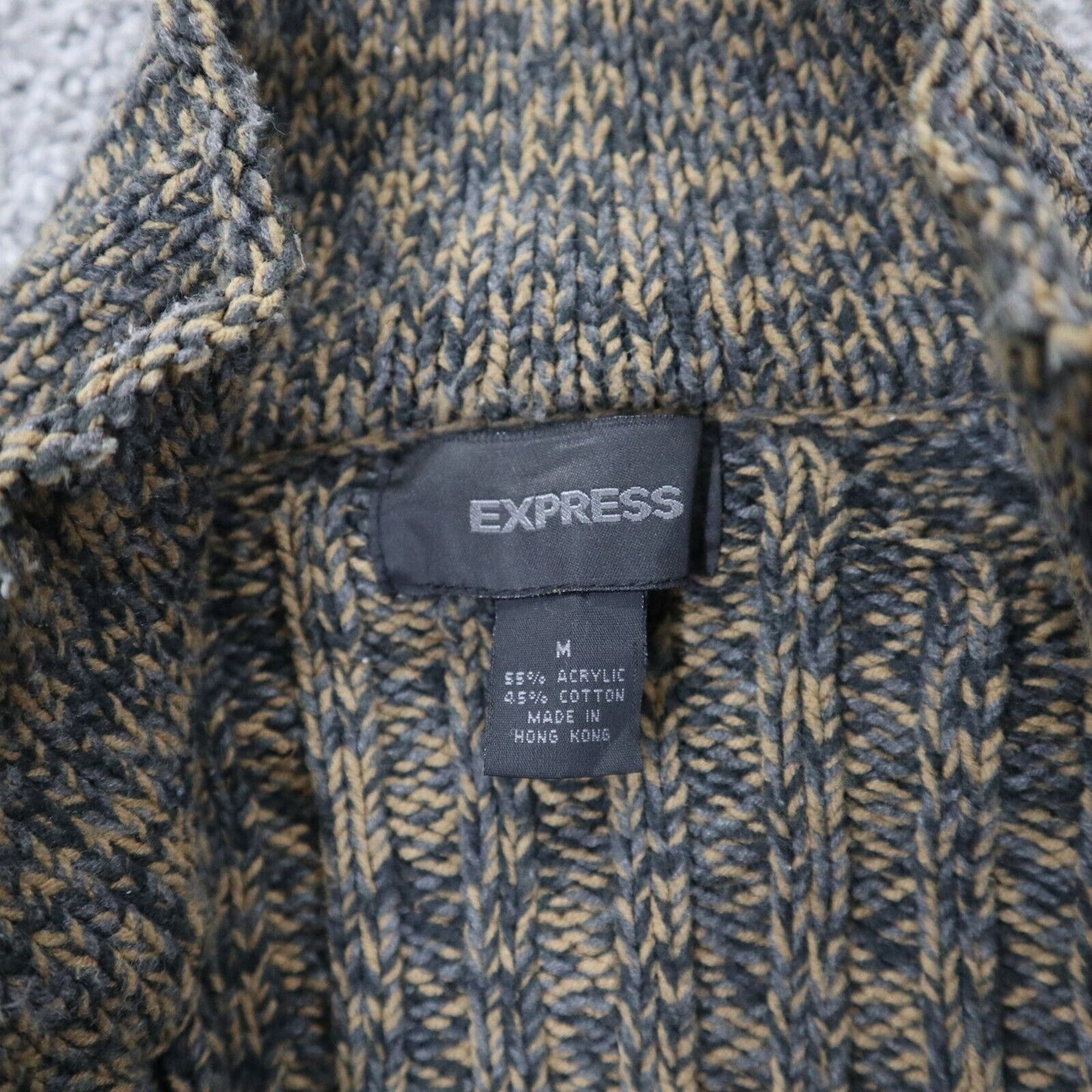 Express Women Full Zip Sweater Knitted Long Sleeves Mock Neck Brown Black Medium