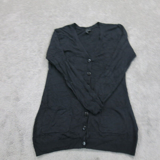 Unbranded Women Cardigan Knitted Sweater Long Sleeve 2 Hand Pocket Black Size 6