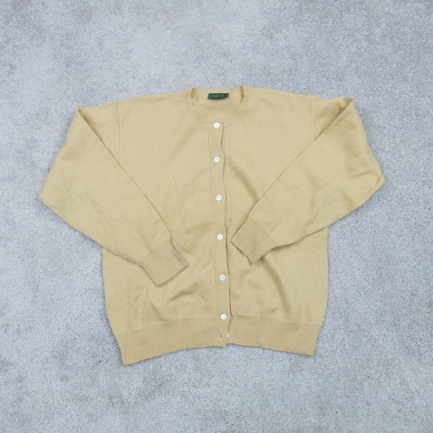 J. Crew Womens Cardigan Sweater Front Button 100% Lamb Wool Crew Neck Beige SZ M