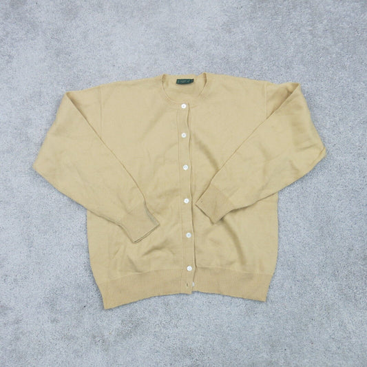 J. Crew Womens Cardigan Sweater Front Button 100% Lamb Wool Crew Neck Beige SZ M