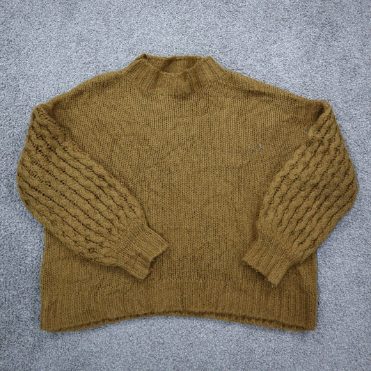 Forever 21 Women Pullover Sweater Knitted Long Sleeve Mock Neck Brown Size Small