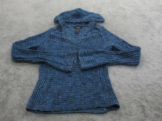 Express Womens Pullover Hooded Sweater Long Sleeve Cotton Navy Blue Size Medium