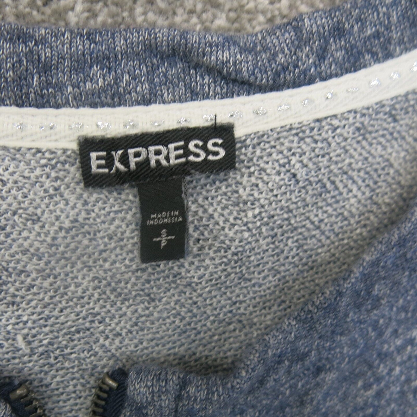 Express Womens Full Zip Sweater Peplum Hem Long Sleeves Knitted Heather Blue S/P