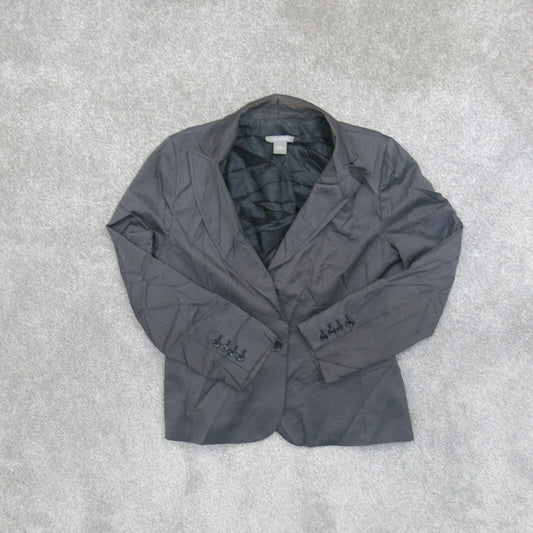 Ann Taylor Womens Blazer Coat Single Breasted Long Sleeves Slate Black Size 12