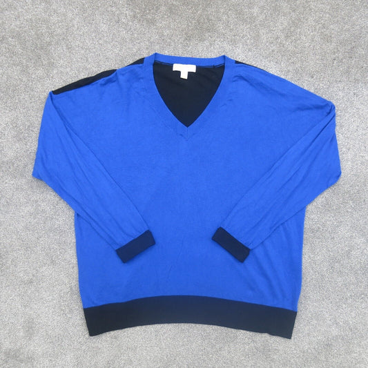 Michael Kors Men Pullover Sweater Knitted Long Sleeves V Neck Blue Black Size 2X